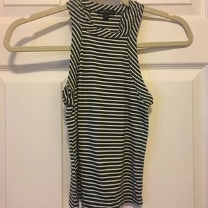 Green & White striped high neck cropped tank